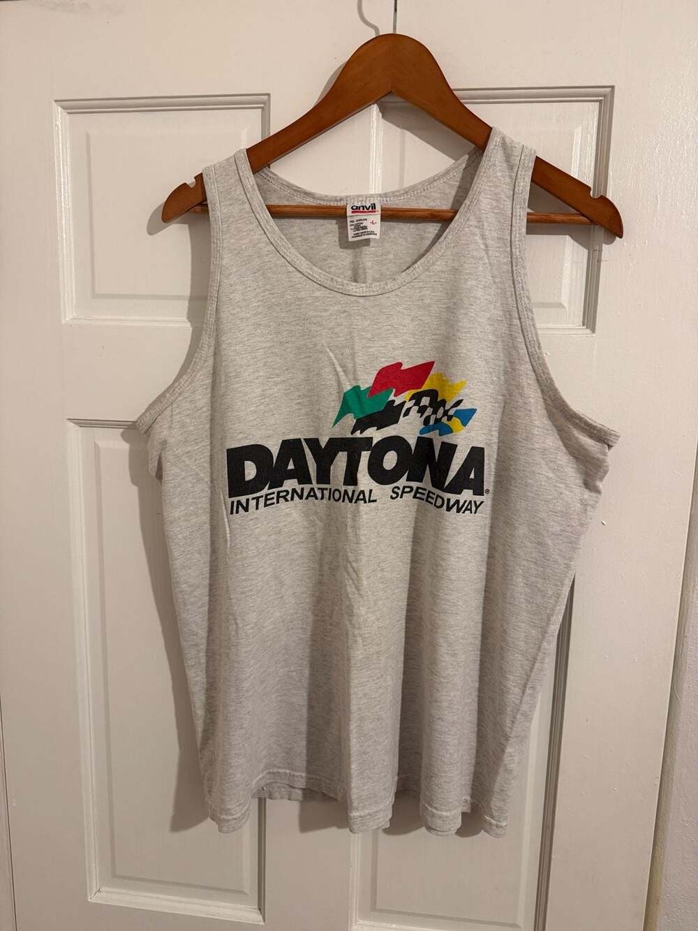 Anvil Daytona International Speedway Vintage Graphic Gray Tank Top Size L